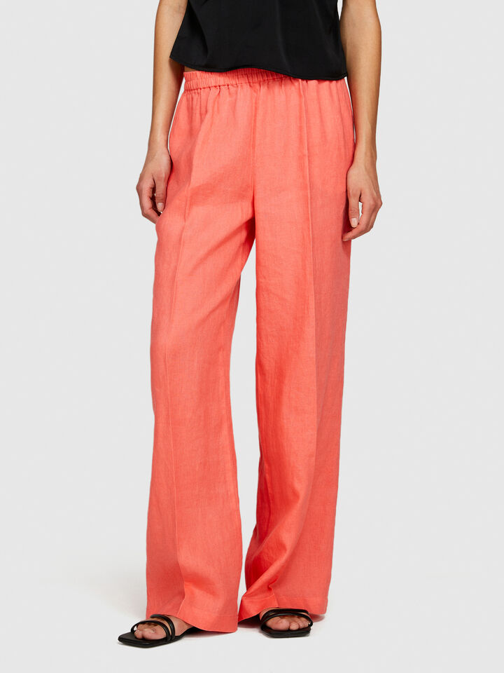 100% linen flare fit trousers - women's flared trousers - Coral | Sisley image number 4